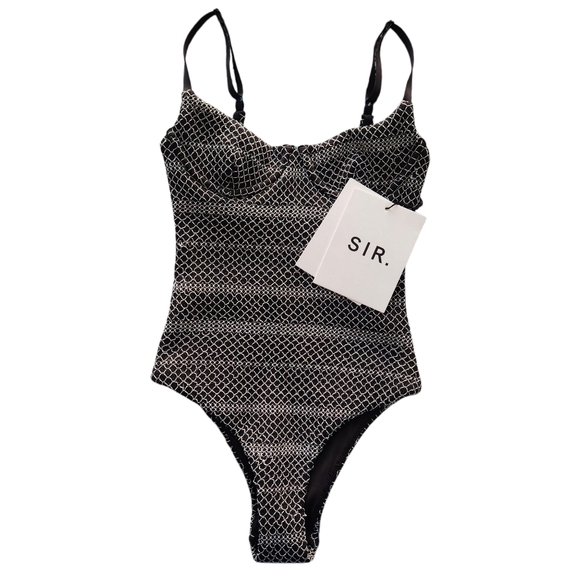 SIR. Francois Ruched Smock One Piece Swimsuit 0 Black & White Beach Vacation - Picture 1 of 8